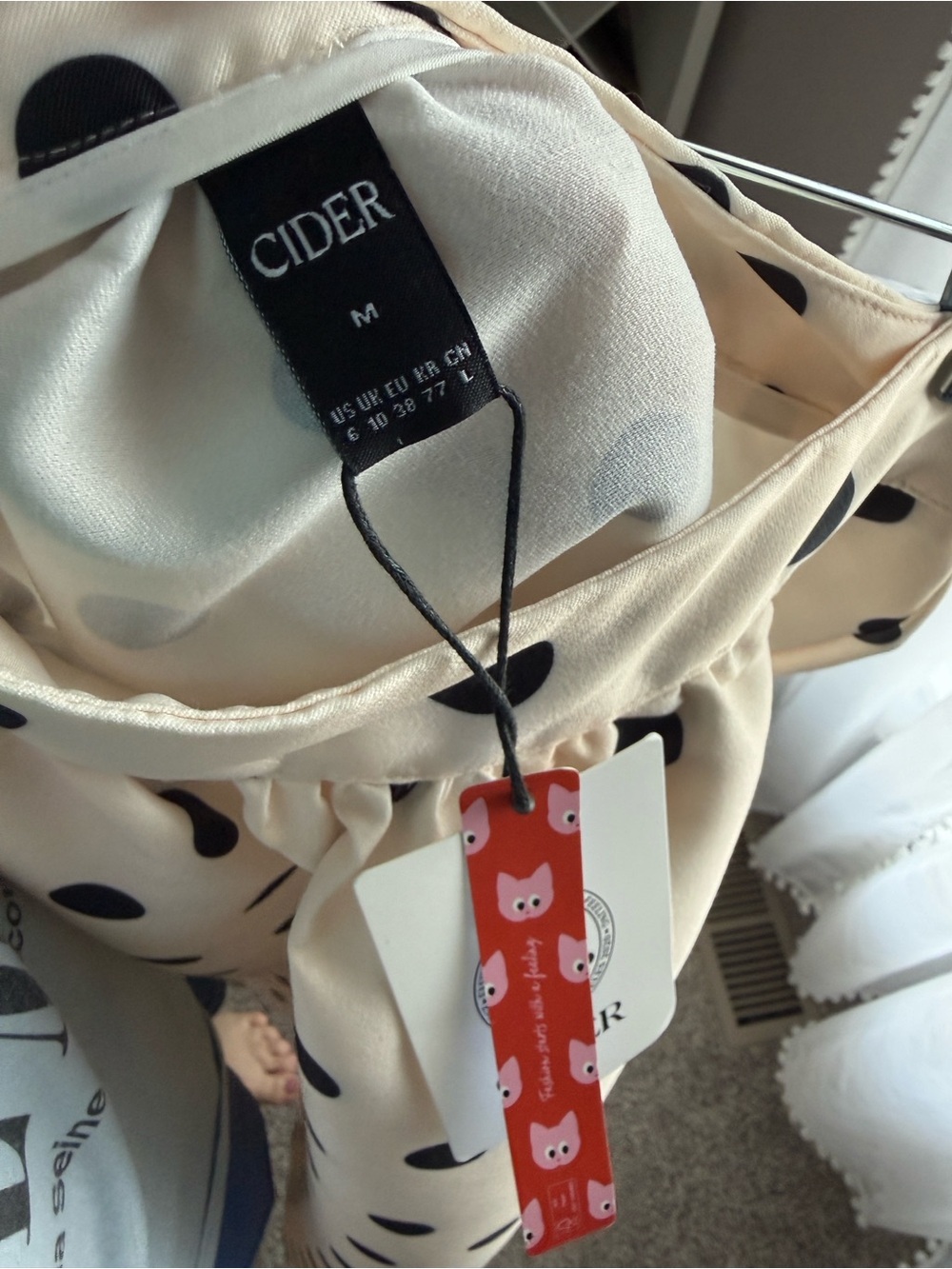 NWT Cider White black Polka Dot Circle Midi Skirt pockets quality - Picture 4 of 4
